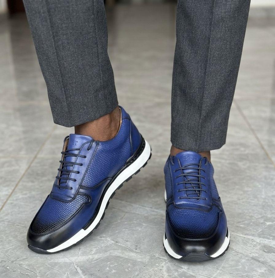KLEDA — Bonapriso, tennis cuir bleu indigo